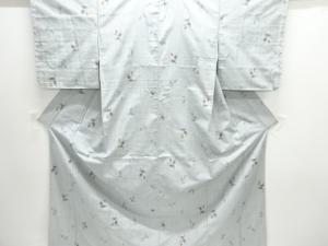 未使用品　格子に草花模様織り出し手織り紬着物